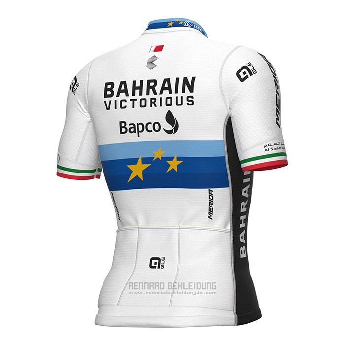 2022 Fahrradbekleidung European Champion Bahrain Victorious Blau Wei Trikot Kurzarm und Tragerhose